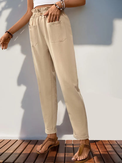 Frill High Waist Pants with Pockets